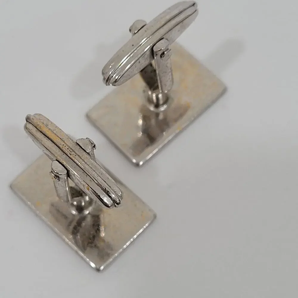 Dunhill D Cufflinks Silver Gold Tone Logo Rectangle Designer Logo Vintage Stripe